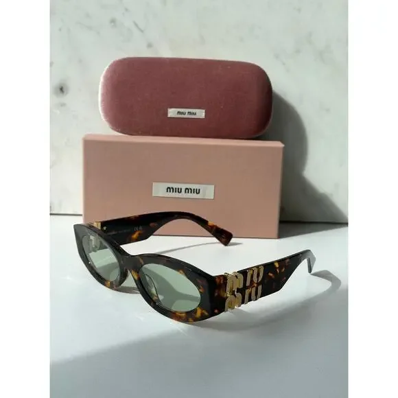 NEW Miu Miu MU11WS Thick Rim Oval Sunglasses in Green Brown - Picture 2 of 7